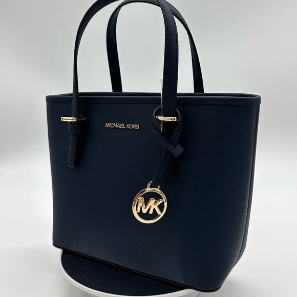 Michael Kors Jet Set Travel Extra-Small Top Zip Tote Bag Navy Blue - Picture 3 of 10